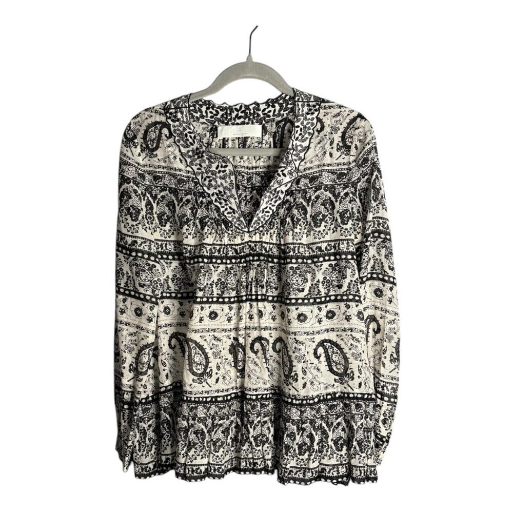 Thakoon Addition Black White Paisley Print Long Sleeve Blouse 6